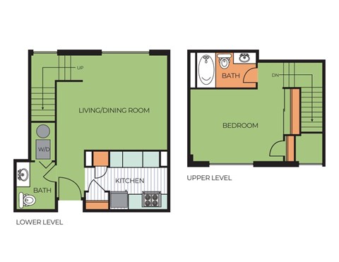 A diagram of a two-level home layout with labeled rooms.
